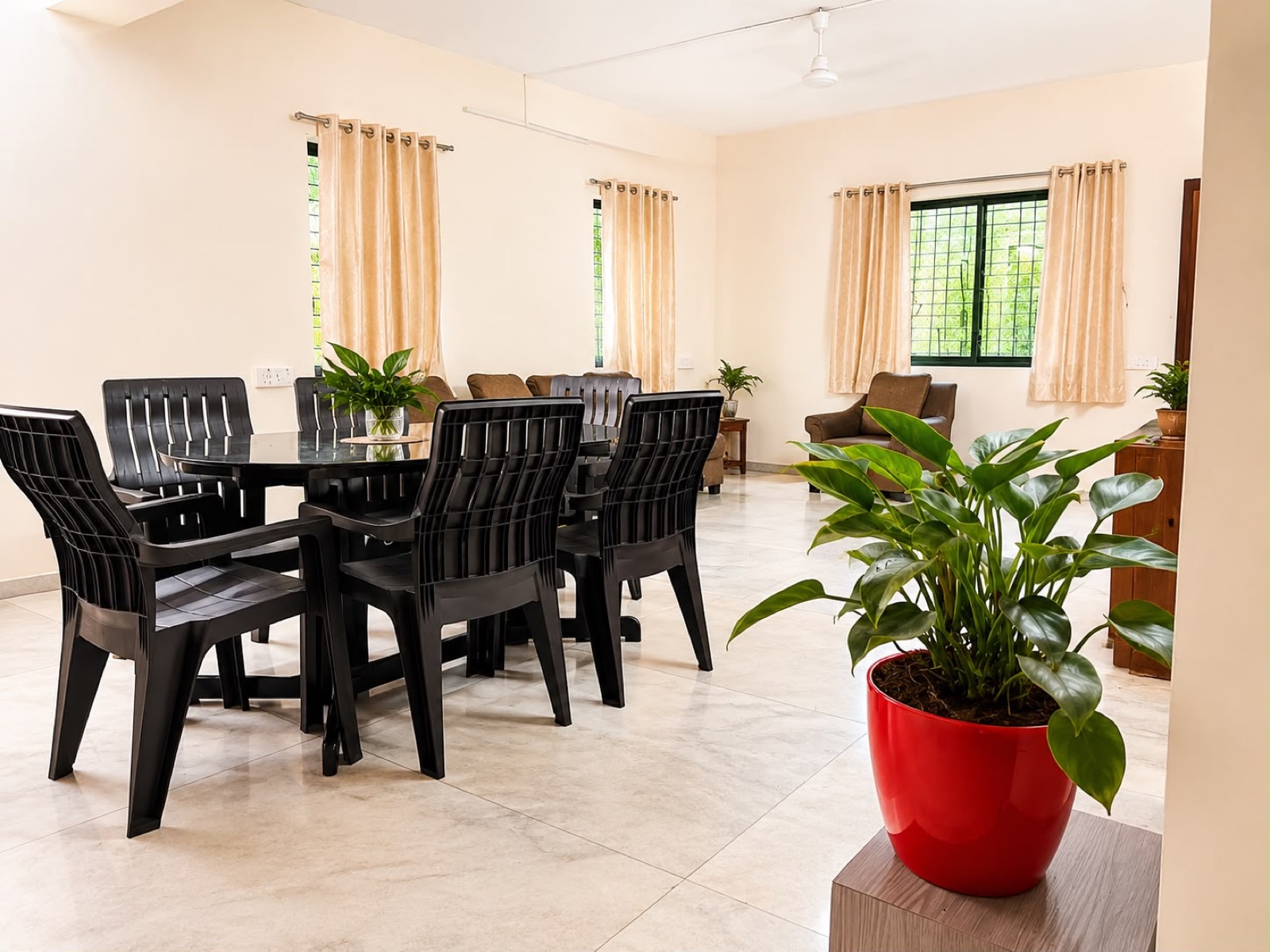 Dining area with table for six
